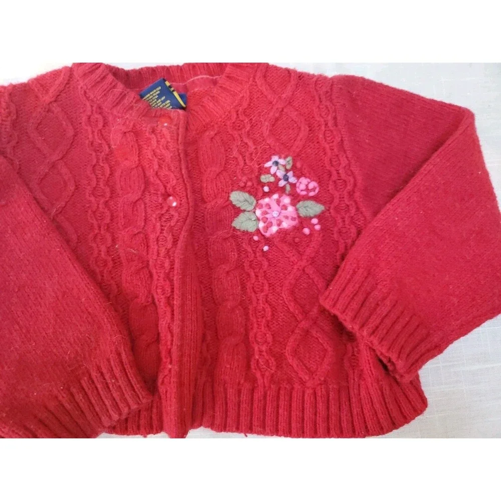 Vtg  girls 2t red Osh Kosh cardigan sweater flowers